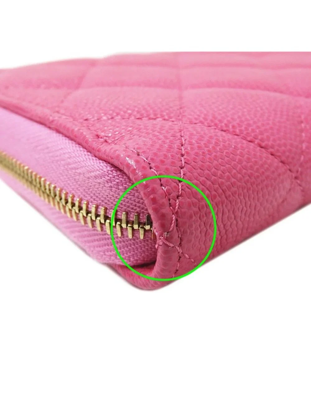 Chanel Wallet Quilted Chief Caviar Leather Pink Gold Zip Around